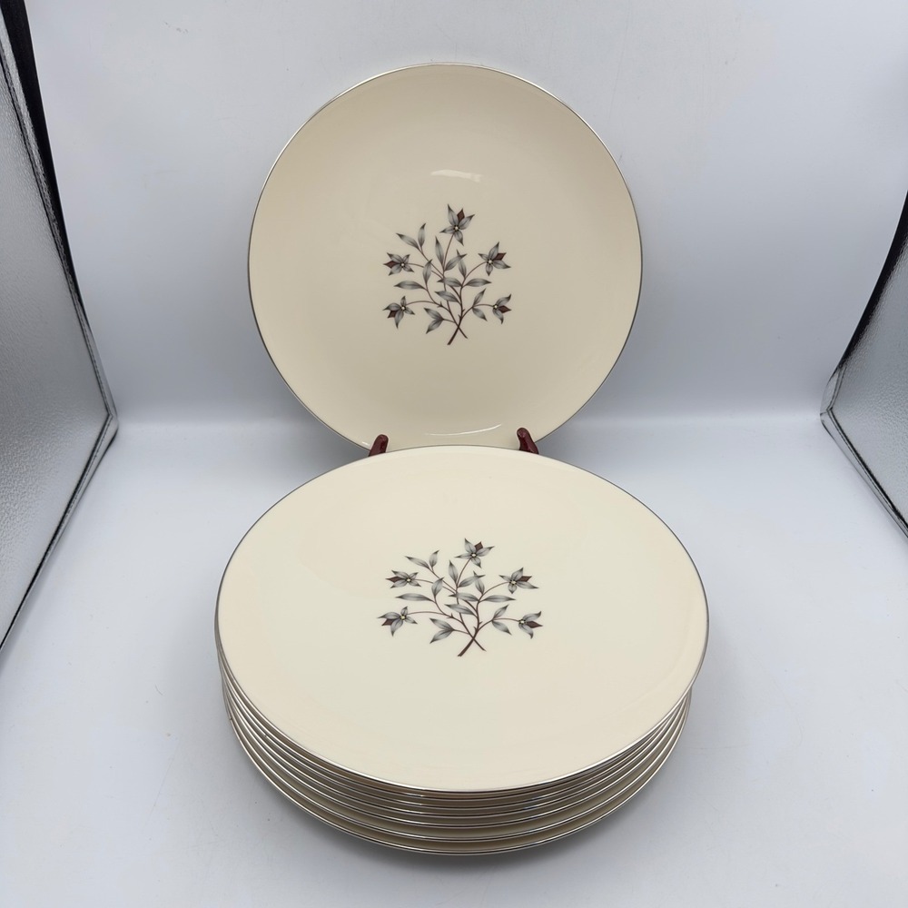 Lenox Princess Dinner Plates Set of 8 Ivory Floral Platinum Trim X-516 USA 10.5"